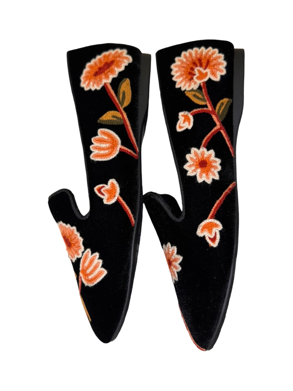 Birdies Black Velvet Slip-On Loafers with Orange Floral Embroidery - Picture 8 of 10